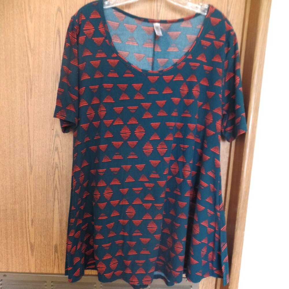 LuLaRoe Women's Blue & Orange Short Sleeve Top, Size Medium